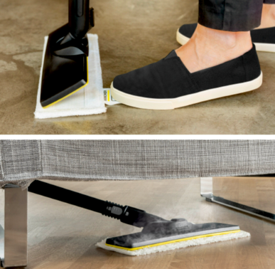 Kit de curățare a podelei EasyFix cu garnitura flexibilă pentru duza de podea și înlocuirea lavetei murdare fără a intra în contact cu murdăria, datorită sistemului inovativ de fixare.